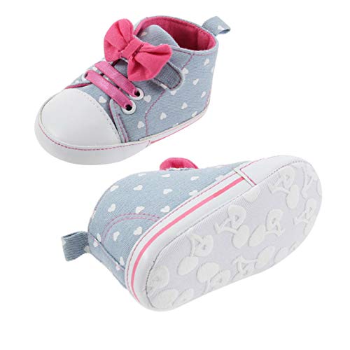 DEBAIJIA Bebé Niña Primeros Pasos Zapatos con Lazo para 6-18 Meses Infante Zapatos de Algodón Suela de Silicona Antideslizante Transpirable Ligero Cordones Zapatillas Deportivas