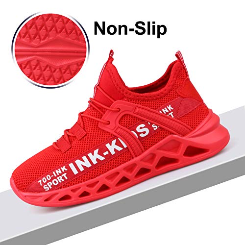 Decai Ligeras Zapatillas Deportivas Unisex Niños Zapatillas de Correr Niño Zapatos Deportivo Transpirable Niña Zapatos de Running Deportes de Exterior Interior Rojo 32 EU