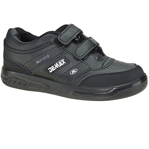 DEMAX P802 Zapatilla Deportiva Hombre Importación Velcro Piel Ancho Piso Llano Grueso Ligero Negro Talla 43