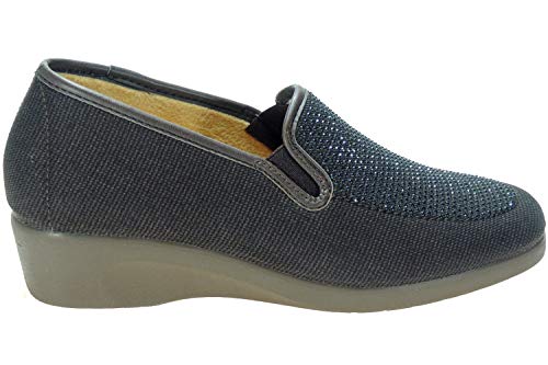 DEVALVERDE 217 Zapatilla Mujer Calle Clásica Brillantes | Cuña 3,5 CM | Elásticos Laterales MARRÓN Talla 40