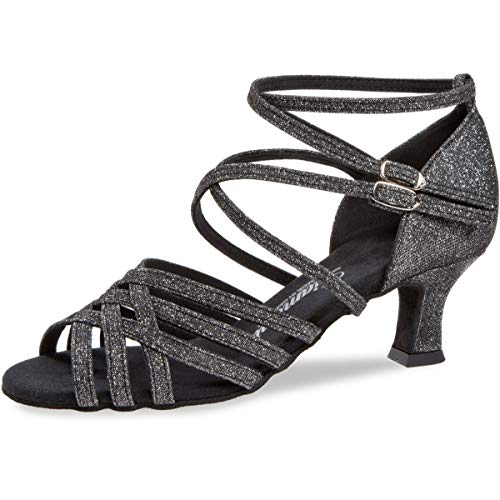 Diamant Mujeres Zapatos de Baile Latino 108-036-519 - Brocado Negro-Plateado - 5 cm Latino [UK 4,5]