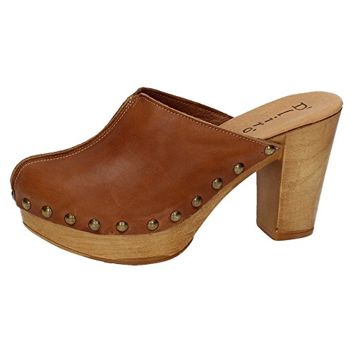 DLIRO 825 Zueco Piel Y Madera Mujer Sandalias TACÓN Cuero 35