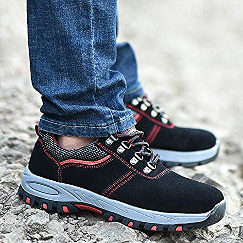 DoGeek Zapato Seguridad Calzado Seguridad Hombre con Punta de Acero, Antideslizante Transpirables, Unisex, Negro, 40