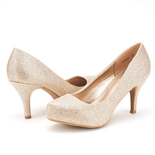 Dream Pairs Tiffany Zapatos de Tacón Vestir Pump para Mujer Dorado 40 EU/9 US