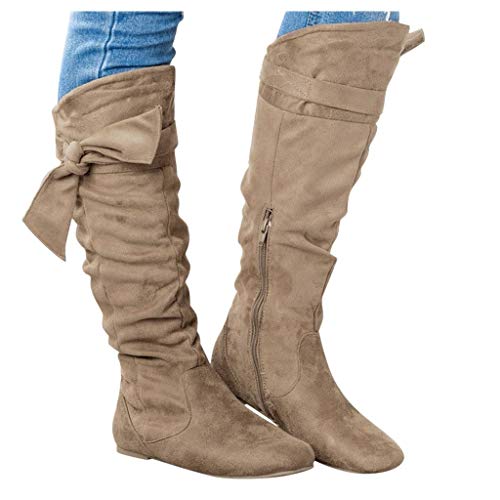 DreamedU Botas Altas Mosqueteras De Mujer con Lazo Plano De Piel De Vestir Elegantes Casual Comoda Brartas Otoño Invierno Rebajas 201020