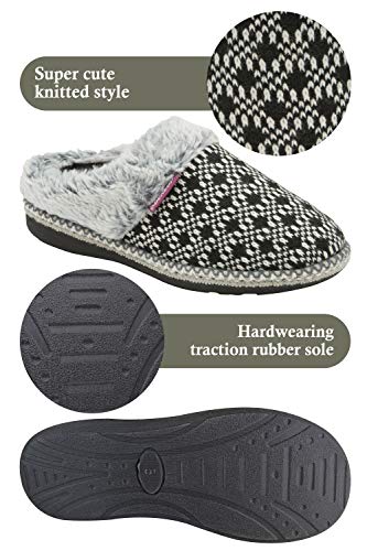 DUNLOP - Mujer Peluche Memory Foam Zapatillas de Casa con Elegantes Nordikas y Leopardo Modelo (39 EU, Black)