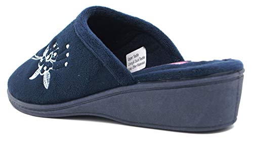 Dunlop - Pantuflas Pamela de mujer con tacón bajo de cuña sin espalda, color azul marino o lila, talla 36, 37.5, 38.5, 40, 41, 42.5, color Azul, talla 41 EU