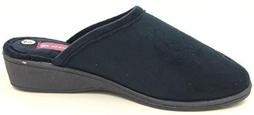 Dunlop - Pantuflas Pamela de mujer con tacón bajo de cuña sin espalda, color azul marino o lila, talla 36, 37.5, 38.5, 40, 41, 42.5, color Azul, talla 41 EU