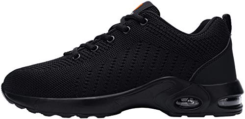 DYKHMILY Zapatos de Seguridad Hombre Ligeras Zapatillas Seguridad Trabajo con Punta de Acero Calzado de Seguridad Deportivo Colchón de Aire Transpirables Reflectante Cómodo (Profundo Negro,43 EU)