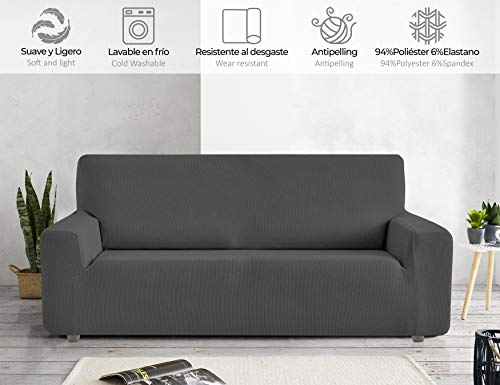 Eiffel Textile Funda Sofa Elastica Protector Adaptable Rústica Sofá, Gris, 3 Plazas (180-240 cm)