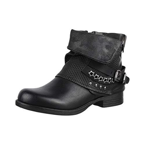 Elara Botines Mujer Botas de Estilo Motero con Remaches Chunkyrayan Negro BZ8399-KB Black-40