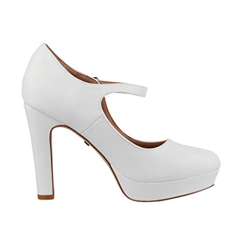 Elara Zapato de Tacón Alto con Correa Mujer Vintage Chunkyrayan Blanco E22320 White-40