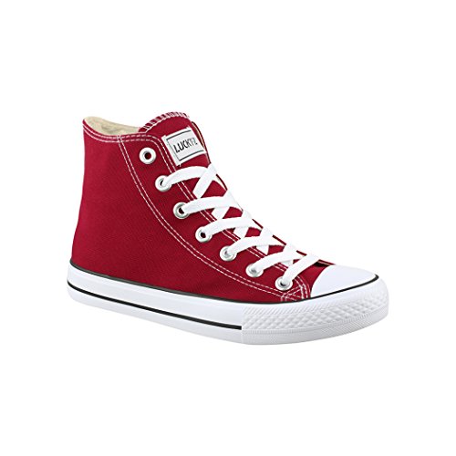 Elara Zapatos de Deporte Unisex Sneaker High Top Chunkyrayan Vino BE-CA014/CB019 Wine-36