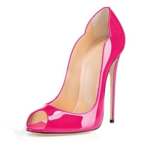 ELASHE - Zapatos de tacón - 12 CM Clásicas Tacones Altos - Boda Wedding Peep Toe Pumps Fucsia EU37