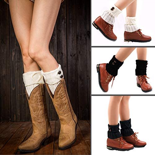 Emooqi 3 Pares Calentadores de Pierna para Mujer, Calentadores de Piernas de Invierno Cálidos Punto Ganchillo Calcetines Cortos para Botas Niñas y Mujeres