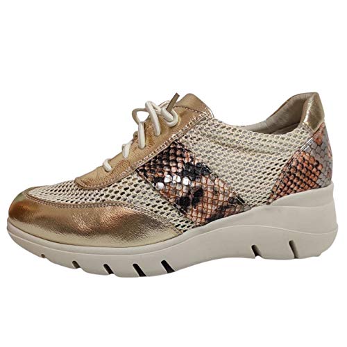 Encarni Zapatería - Zapatillas Deportivas Mujer con Estilo | Bambas Comodonas Cuña | Zapato para Vaqueros | Tenis Plataforma Casual | Primavera Verano (Dorado, 39)