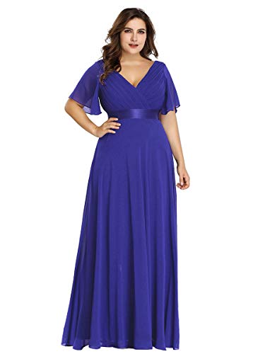 Ever-Pretty Vestido de Fiesta Noche Largo para Mujer Cuello V Manga Corta Talla Grande Azul Zafiro 58