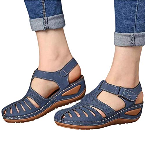 EVR Sandalias Mujer Verano Sandalias de Playa Puntera Cerrada Suave Abierta Cuña Sandalias Casual Caminar Sandalias Antideslizante Zapatos Tobillo Correa Slingback Zapatos de Trekking,05,35