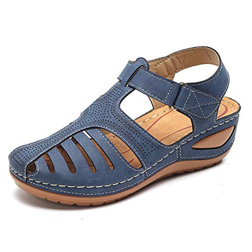 EVR Sandalias Mujer Verano Sandalias de Playa Puntera Cerrada Suave Abierta Cuña Sandalias Casual Caminar Sandalias Antideslizante Zapatos Tobillo Correa Slingback Zapatos de Trekking,05,35