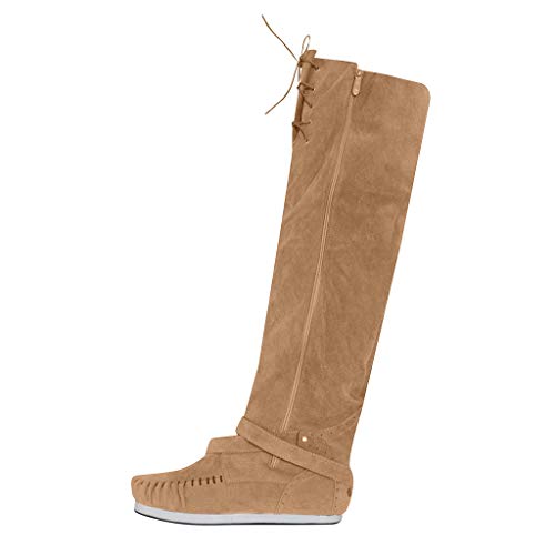 FAMILIZO Botas De Mujer Largas con Tacon Pisos De para Mujer Flock Zapatos De Cordones con Punta Redonda Botas con Cremallera sobre La Rodilla Botas Mujer Elegantes Fiesta