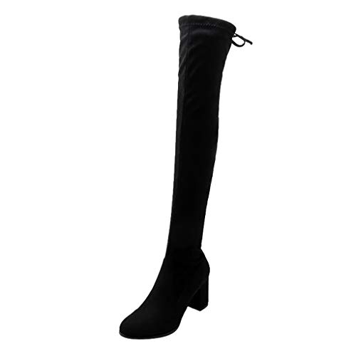 FAMILIZO Botas Mujer Invierno Moda De Mujer De Leopardo De Impresión Zapatos De Tacón Alto Redondo-Dedo del Pie Tubo Largo Botas Mujer Nieve Negro 43