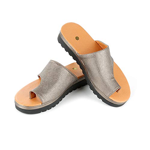 FANMU Sandalias Correctivas Sandalias Correctoras de Juanetes Ortopédicos Zapatos de Cuero de Pu para Mujer Zapatos de Corrección de Punta Gruesa Casual para Mujer de Fondo Grueso