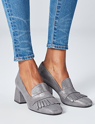 find. Mocasines con Tacón para Mujer, Plateado (Silver), 40 EU