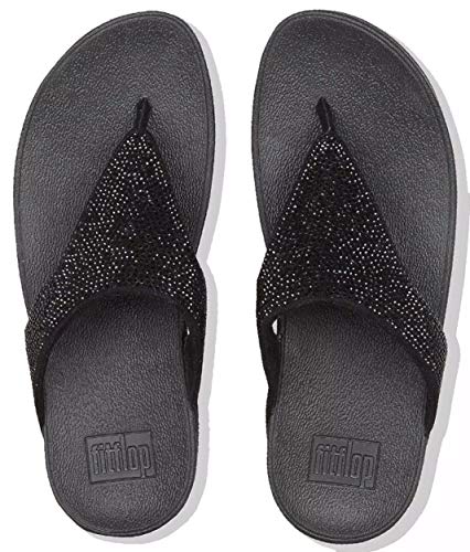 FitFlop Lottie Shimmercrystal, Sandalias de Punta Descubierta Mujer, Negro (Black 001), 36 EU