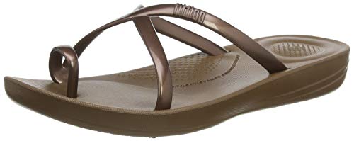 FitFlop Prima Iqushion Cross Slide-Pearlised, Chanclas Mujer, Marrón (Bronze 012), 37 EU