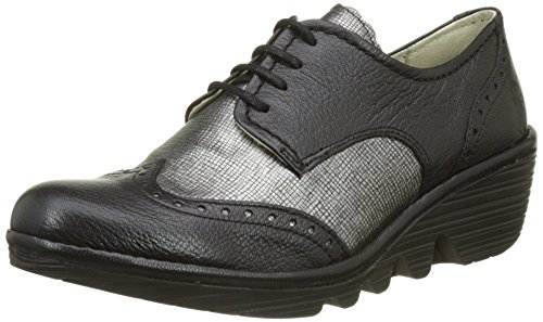 Fly London Palt, Zapatos de Cordones Brogue Mujer, Negro (Black/Anthracite Silver), 37 EU