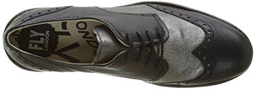 Fly London Palt, Zapatos de Cordones Brogue Mujer, Negro (Black/Anthracite Silver), 37 EU