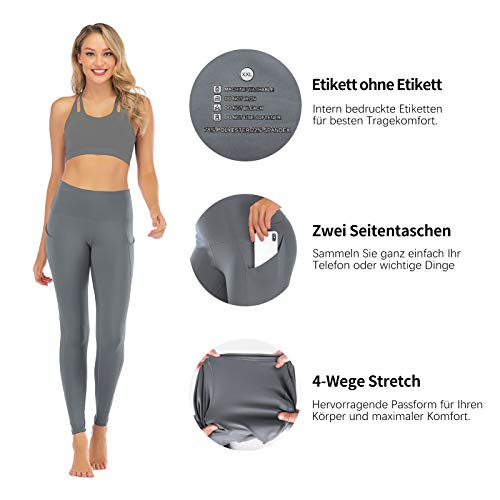 FREEZHOUSHANA Leggings Mujer Pantalones de yoga, Leggins deportivos opacos de cintura alta Medias elásticas con 2 bolsillos para fitness de ocio