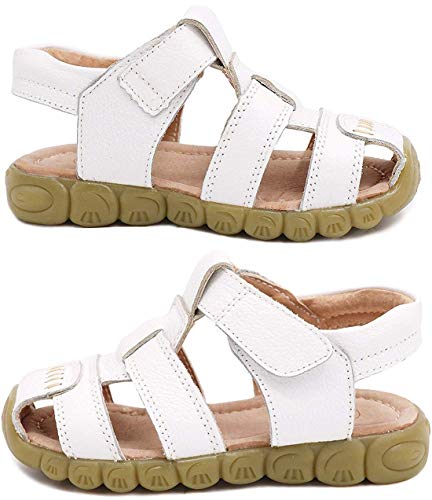 Gaatpot Unisex Niños Sandalias con Punta Cerrada Niña Niño Zapatos Sandalias de Vestir en Cuero Zapatillas Verano Blanco 30.5 EU/31 CN