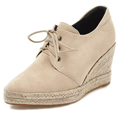 Garggi Tacón De Cuña Alpargatas Mujer Cordones Puntiagudo Casual Plataforma Heel Pump Moda Tacón Alto Pump Beige Talla 39 EU/40 Asiática