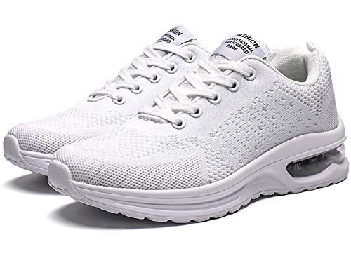 GAXmi Zapatillas Deportivas Mujer Zapatos de Malla Transpirables y Ligeros con Cordones y Cojín de Aire para Running Fitness Blanco 39 EU (Etiqueta 41)