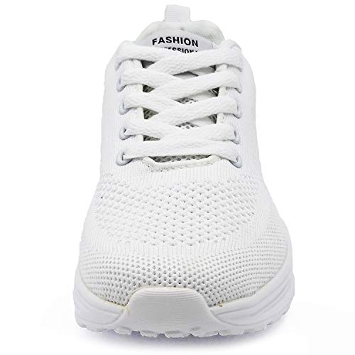 GAXmi Zapatillas Deportivas Mujer Zapatos de Malla Transpirables y Ligeros con Cordones y Cojín de Aire para Running Fitness Blanco 39 EU (Etiqueta 41)