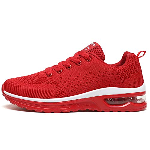 GAXmi Zapatillas Deportivas Mujer Zapatos de Malla Transpirables y Ligeros con Cordones y Cojín de Aire para Running Fitness Potenciar Rojo 39 EU