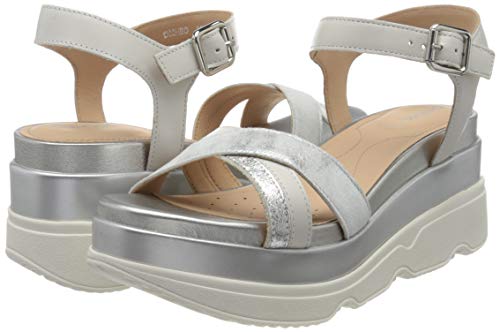 Geox D Gardenia D, Sandalias con Plataforma Mujer, Plateado (Silver/LT Grey C0898), 35 EU