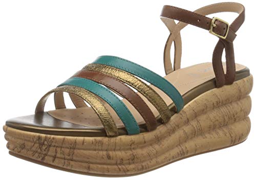 Geox D Primula Sandalo B, Sandalias con Plataforma para Mujer, Marrón (Brown/Turquoise C0729), 35 EU