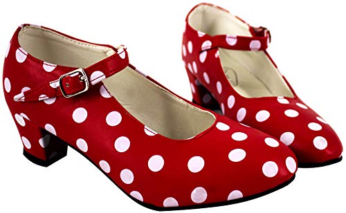 Gojoy shop- Zapato con Tacón de Danza Baile Flamenco o Sevillanas para Niña y Mujer, 5 Colores Disponibles (Lunares Blanco, 21)