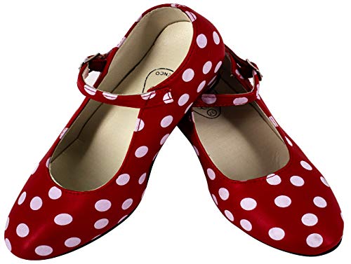 Gojoy shop- Zapato con Tacón de Danza Baile Flamenco o Sevillanas para Niña y Mujer, 5 Colores Disponibles (Lunares Blanco, 29)