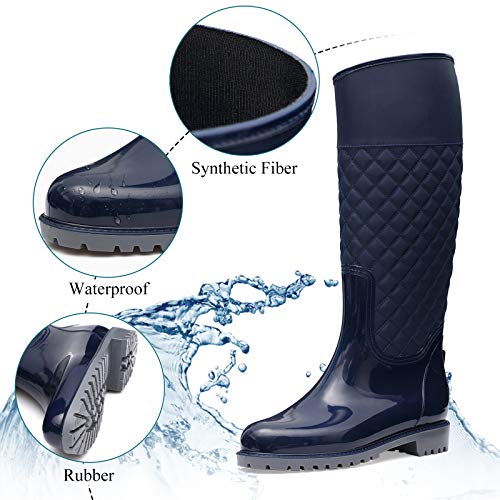 gracosy Botas Agua Mujer Lluvia Botas Alta Goma Impermeable Jardín Trabajo Wellington Botas Zapatos otoño Invierno al Aire Libre Mujer Nieve Botas Elegante Costura Negro