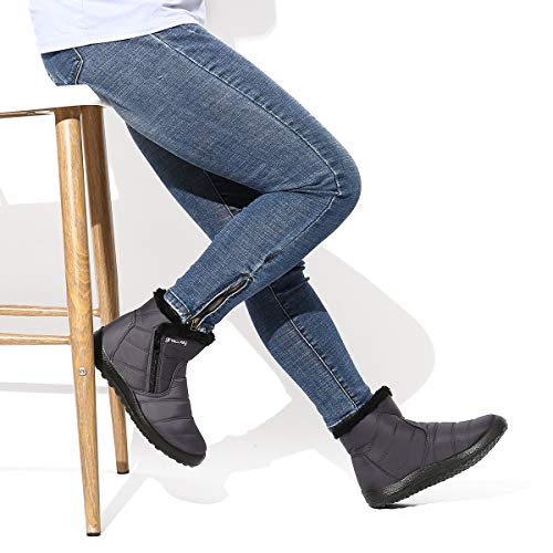 gracosy Botas de Mujer 2020 Otoño Invierno Goma Encaje Forro de Piel Punta Redonda Botas de Nieve Zapatos de Trabajo Formal Calzado Antideslizante Ligero Botines Que Caminan