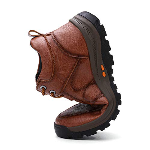 gracosy Botas de Nieve Hombre Invierno Botas Chukka Zapatilla de Trekking PU Cuero Chelsea Casual Lana Calentitas Espesar Zapatos de Padre Antideslizante Forradas por Dentro