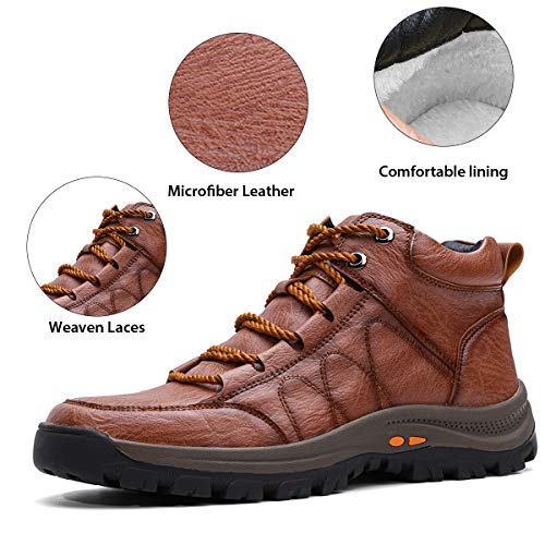 gracosy Botas de Nieve Hombre Invierno Botas Chukka Zapatilla de Trekking PU Cuero Chelsea Casual Lana Calentitas Espesar Zapatos de Padre Antideslizante Forradas por Dentro