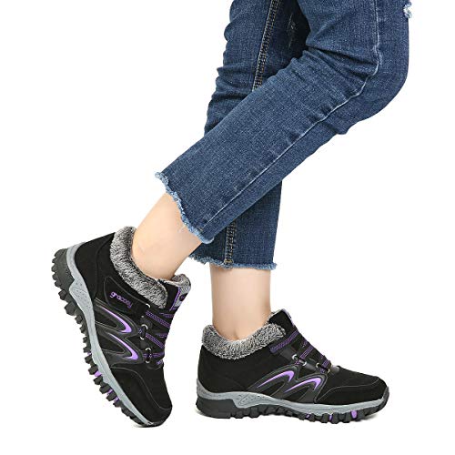 gracosy Mujer Botas de Nieve Senderismo Zapatos Antideslizantes Trekking Zapatos Invierno Piel de Forro Sneakers Transpirables