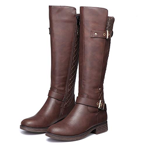 gracosy Rodilla Alta Botas Mujer Tacón Bajo Zapato Señoras Nieve Botas Mujer Botas de Cuero Piel Forrado Invierno Cálidas Antideslizante Hermoso Cremallera Casuales