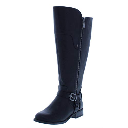 Guess Mujeres Harson Caña Ancha Punta Almendra Piel Botas de Equitación, Black, Talla 5.5