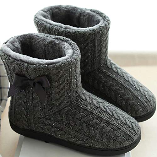 GURGER Botas de Estar por Casa Mujer Zapatillas Casa Altas Invierno Botas Pantuflas de Casa Calentitas Botines Gris 39 40