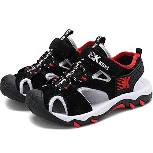 GURGER Sandalias para Niños Niña Verano Zapatos Playa Sandalias Deportivas Cerrada Zapatillas de Deporte Trekking y Senderismo Negro Rojo Talla 27